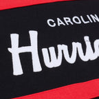Close up of the "Carolina Hurricanes" wording in white across the front