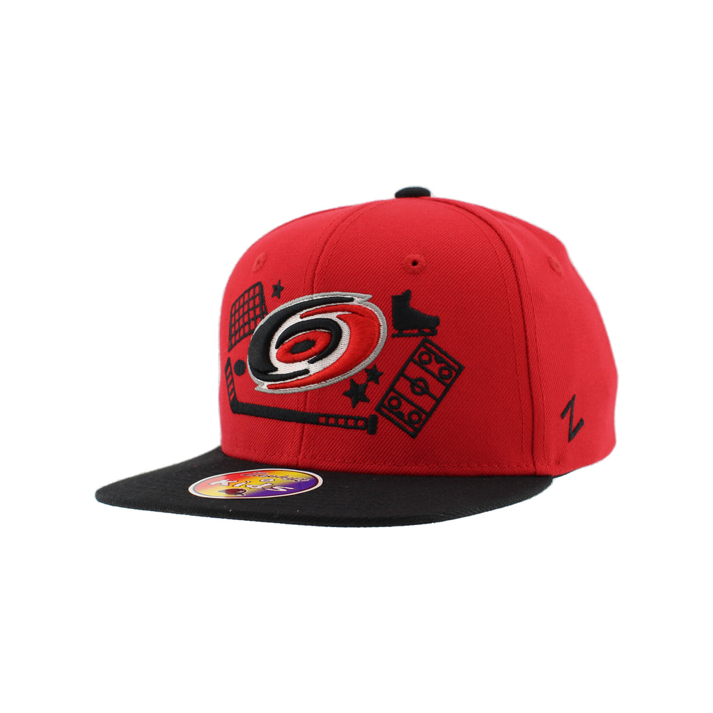 Side: Red hat with black flatbrim, Zephyr logo on left side