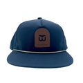 Front: Navy blue hat with tan rope, brown tombstone-shaped patch with Whalers logo