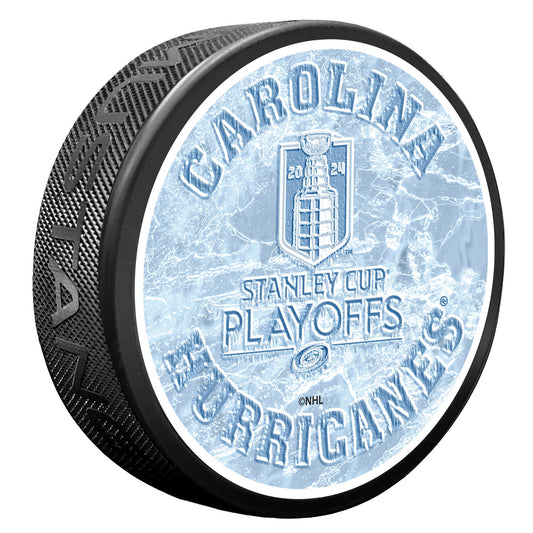 puck with ice-style design featuring 2024 Stanley Cup Playoffs logo