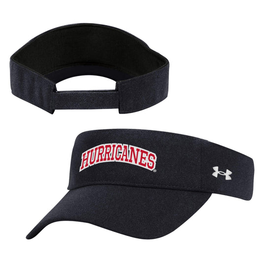 Black visor, "HURRICANES" arched in red and white on front, UA logo on left