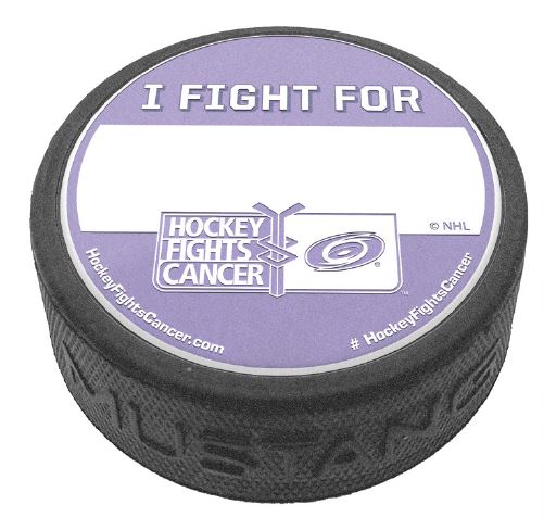 puck with purple and white top face that says I Fight For with space to fill in blank