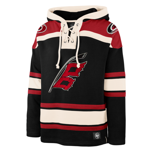 Front: Black, red and cream lacer hood with Flags logo on front, primary logo on shoulders