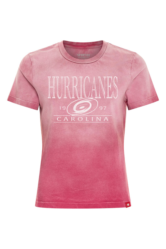 Spraywashed red tee with white graphic on front that says Carolina Hurricanes 1997