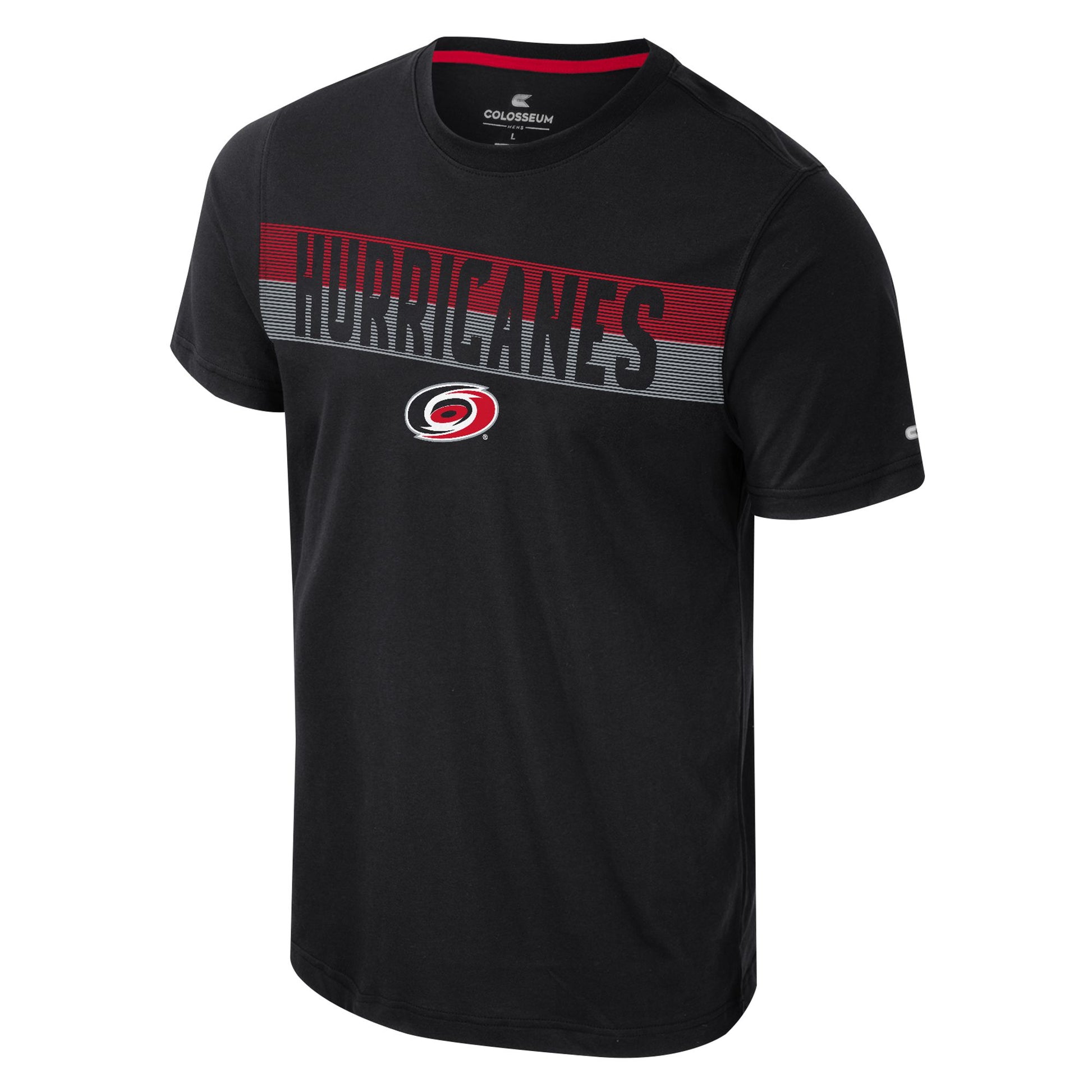 Front: Hurricanes in black on top of red and white shapes and Hurricanes logo underneath