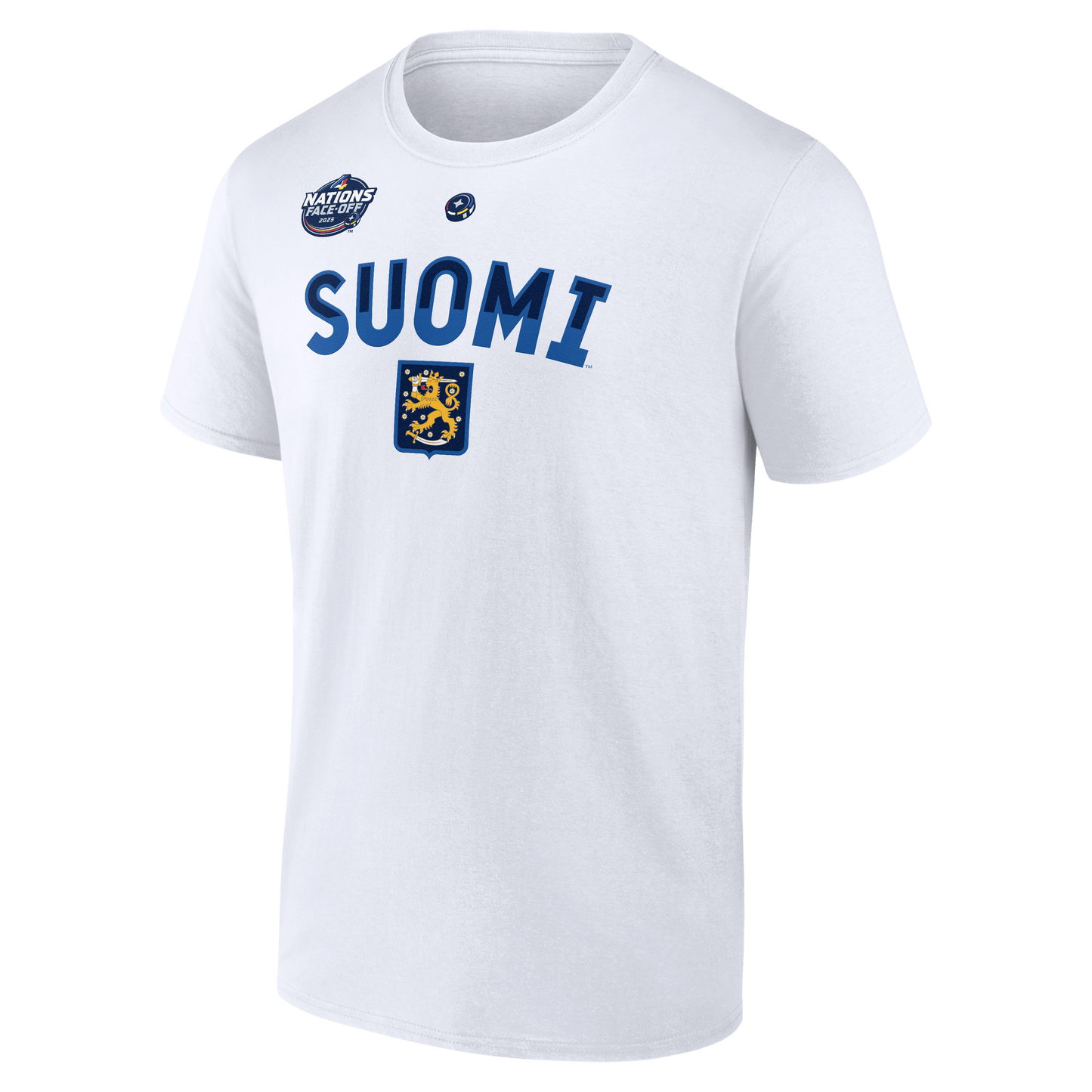 Front: White tee that says "SUOMI" with Finnish coat of arms