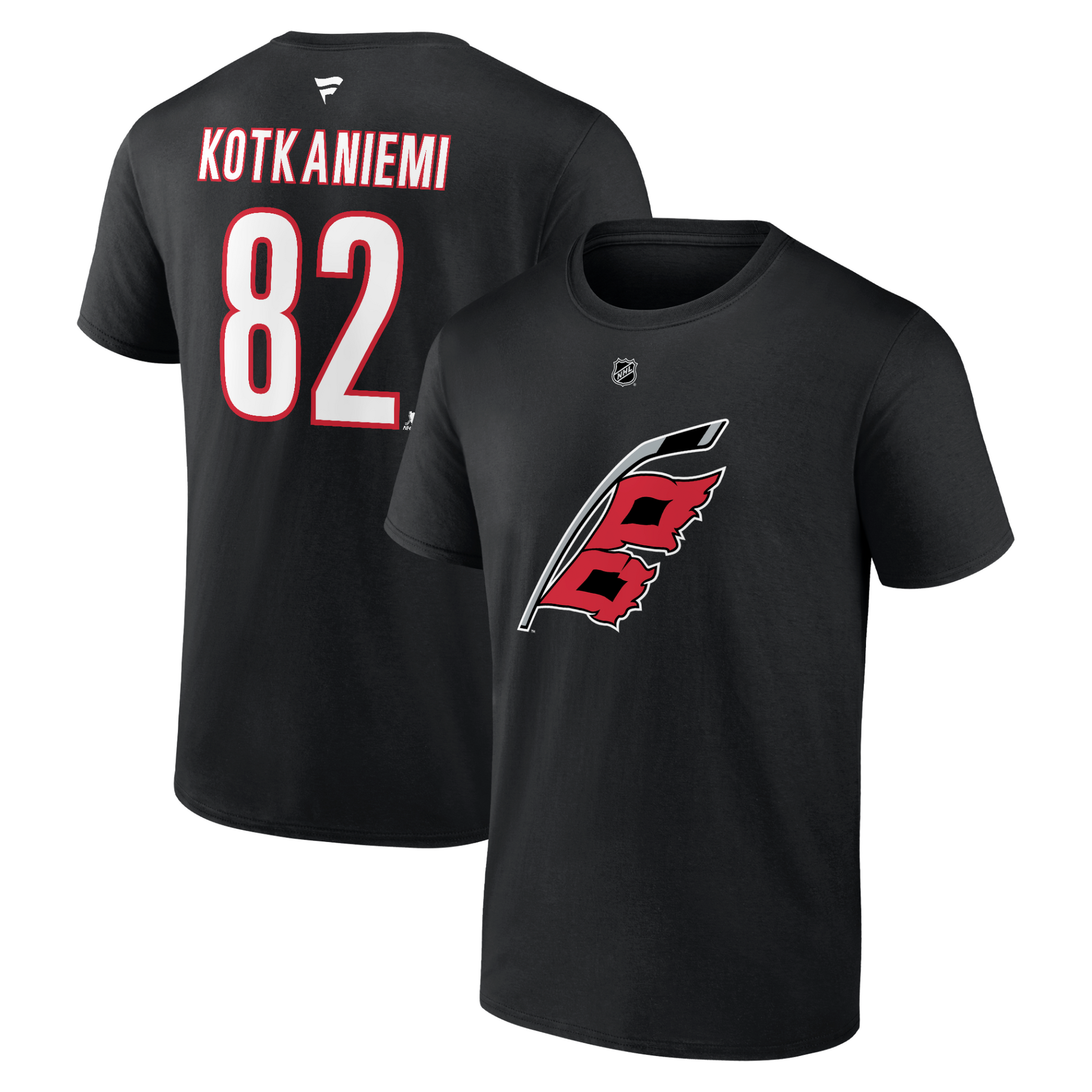 Front and Back: Black tee with Flags logo on front, Kotkaniemi 82 on back