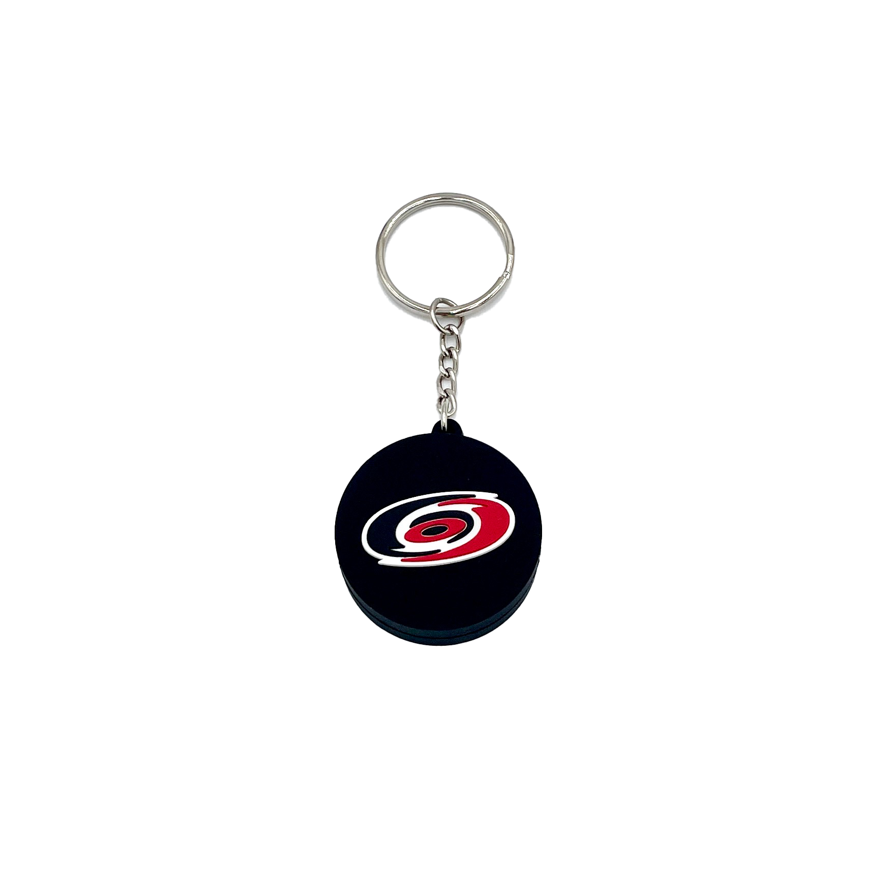 Keychain with black puck featuring Hurricanes primary logo attached