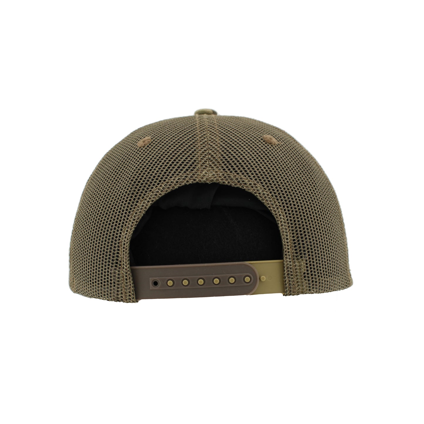 Back: Brown meshback, brown and beige snapback straps