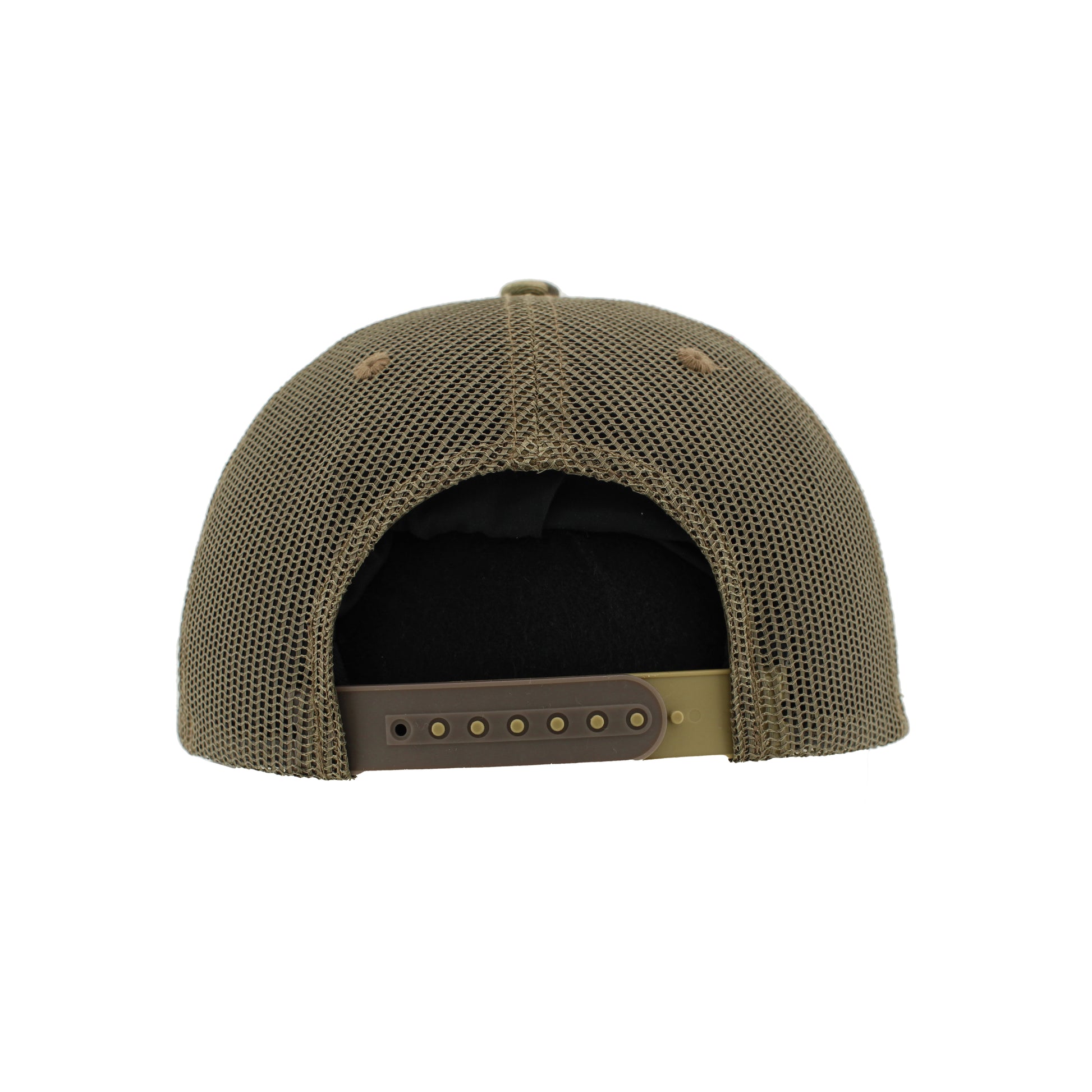 Back: Brown meshback, brown and beige snapback straps