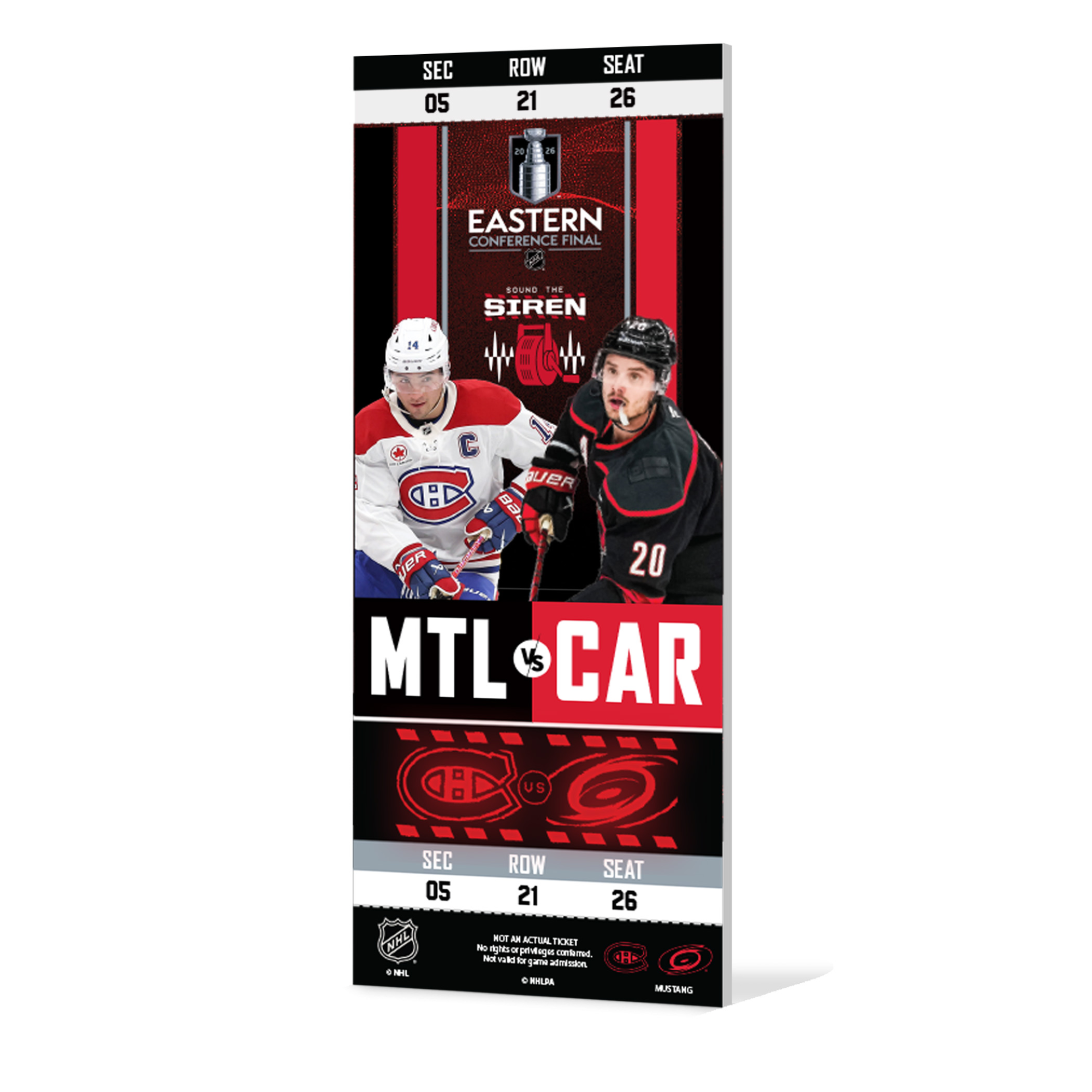 Commemorative ticket of the 2026 ECF featuring Nick Suzuki and Sebastian Aho