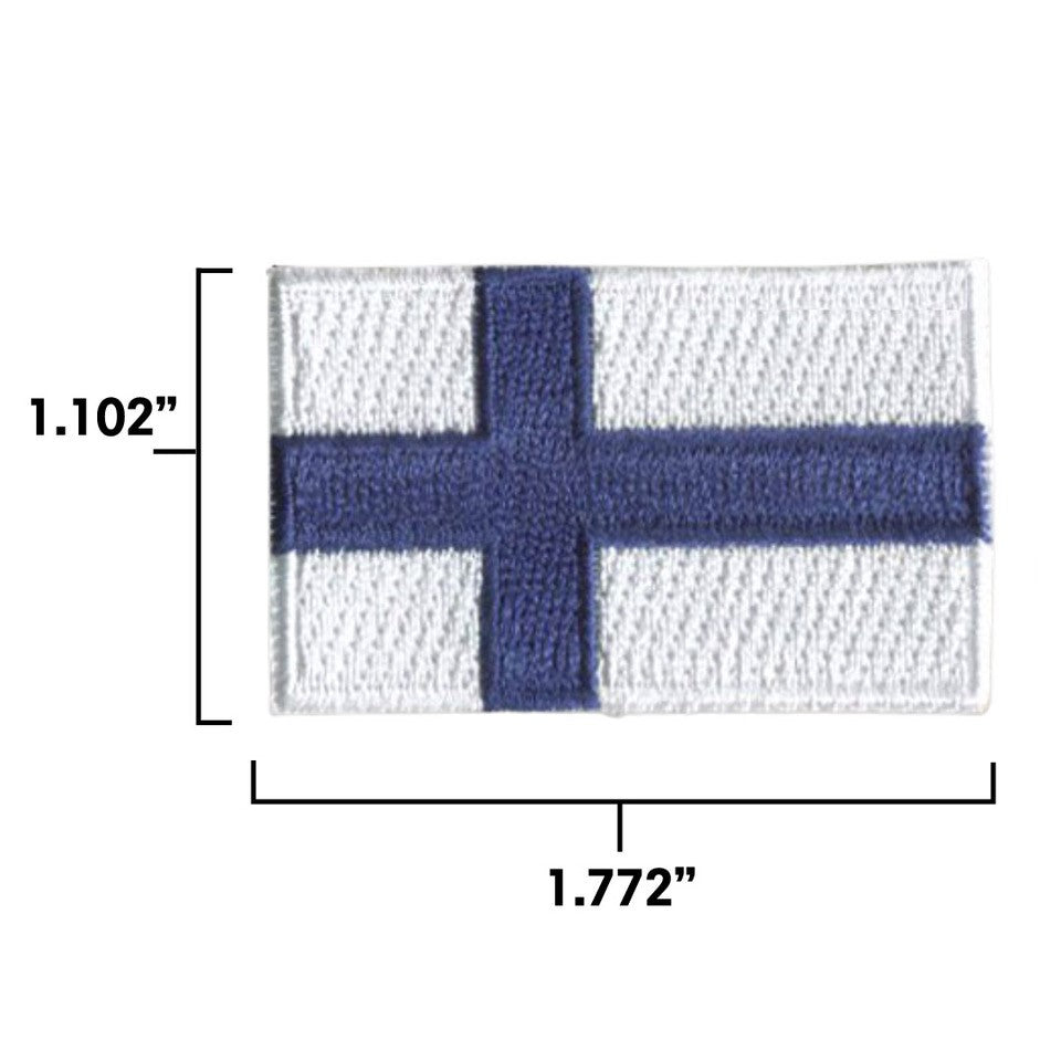 velcro patch of the Finnish National Flag with measurements (1.102" by 1.772")