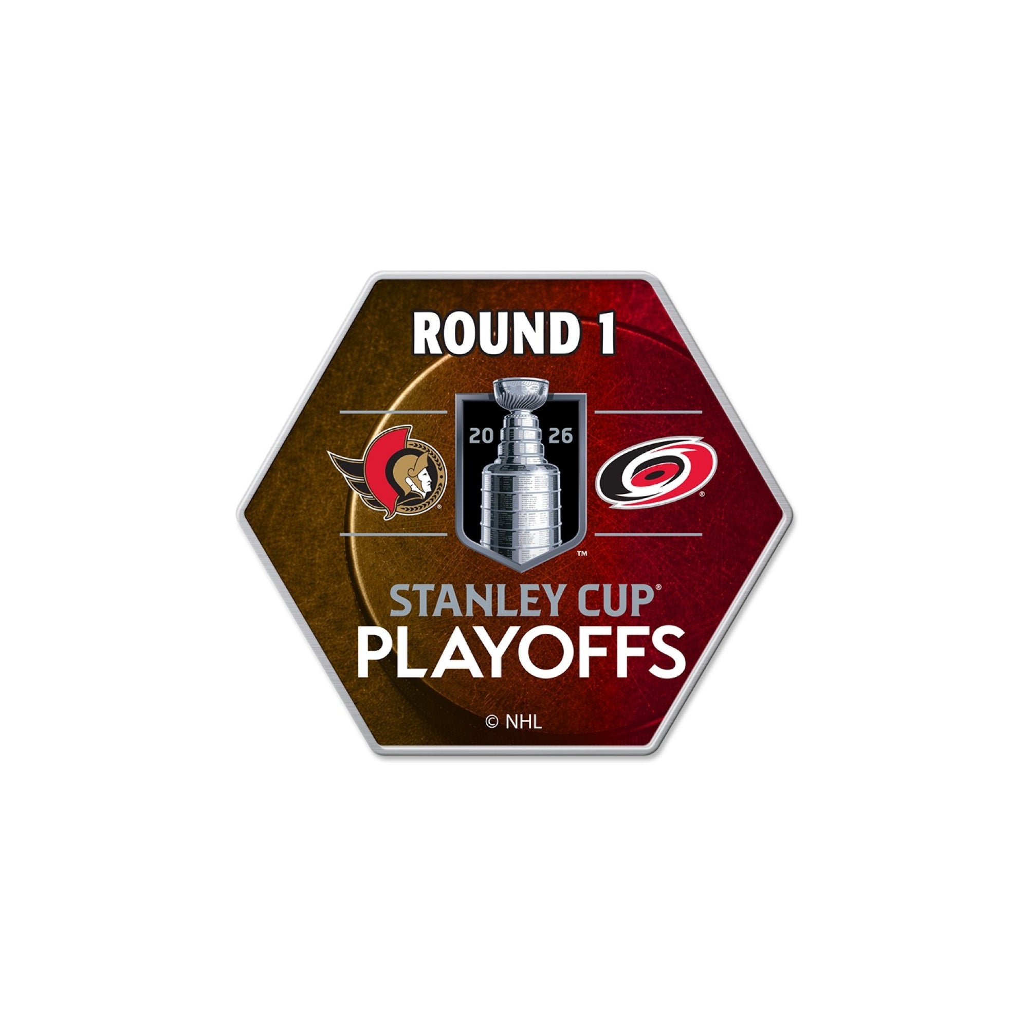 Red/Gold Matchup pin with Senators and Hurricanes logos, 'Round 1' at top