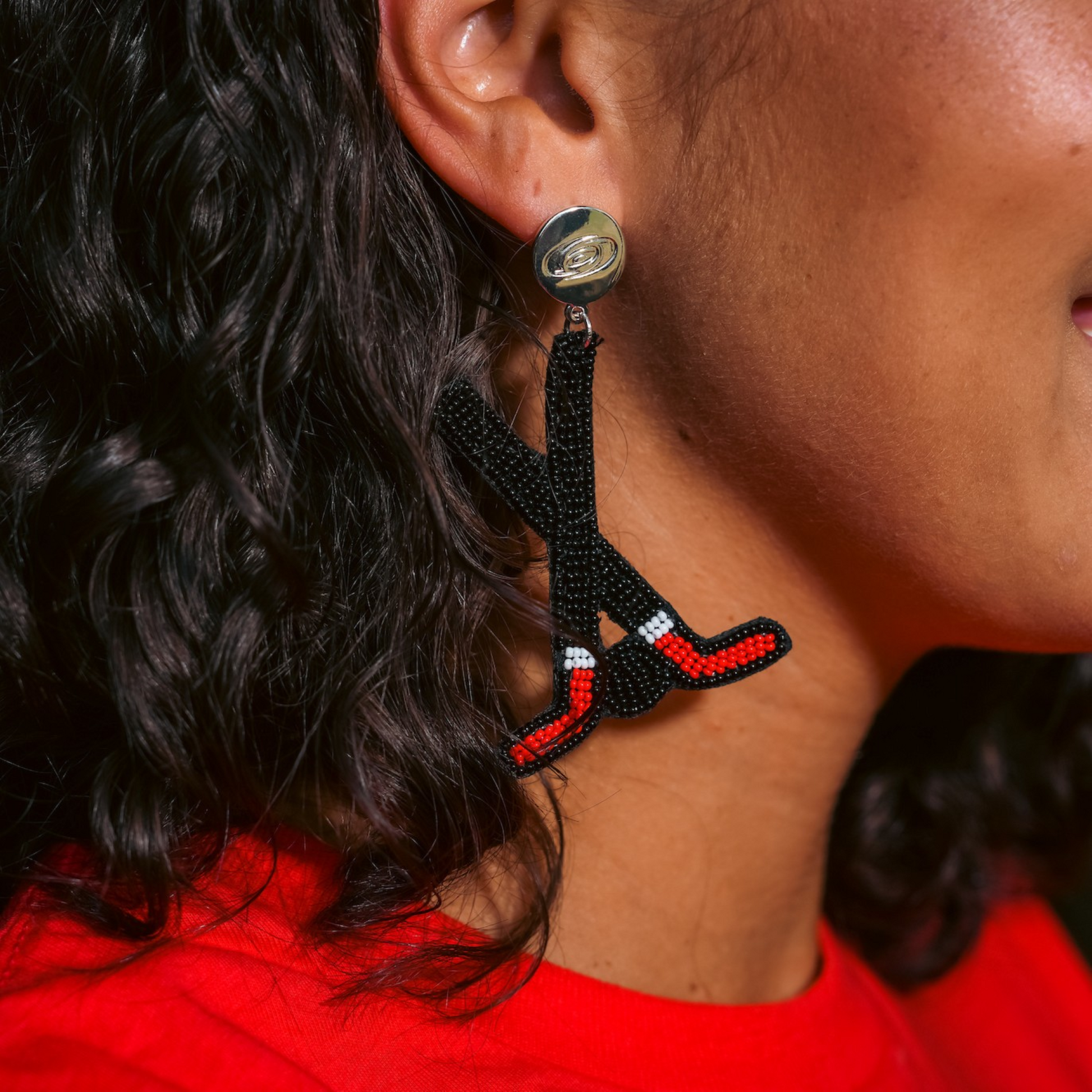 The earrings being worn by a model