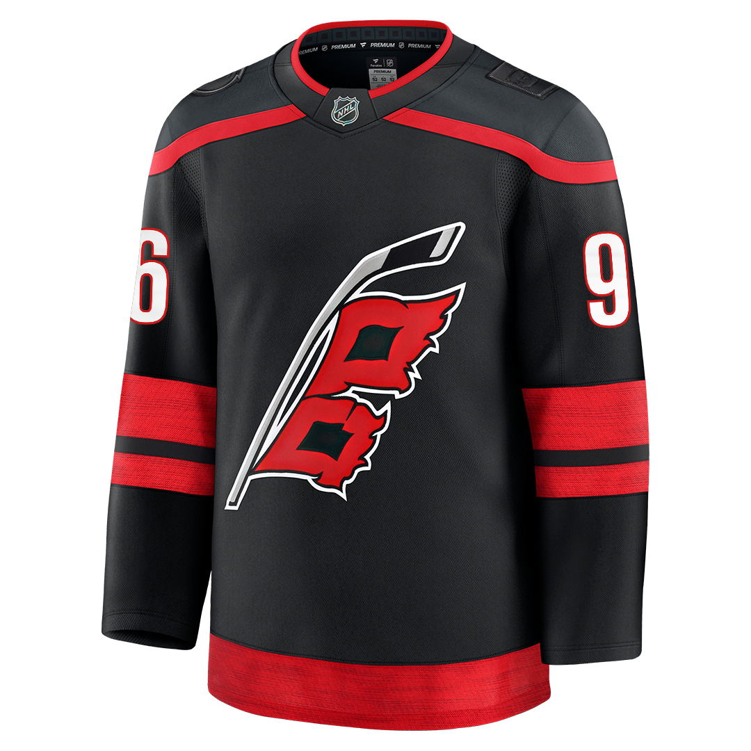 Front: Hurricanes Black jersey with Flags logo on front, "96" on sleeves