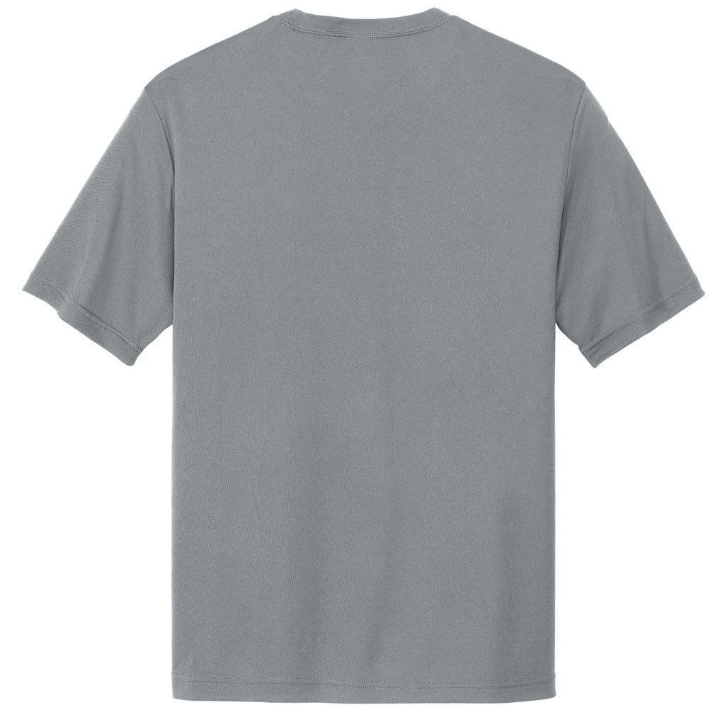 Back: Gray tee, no design on back