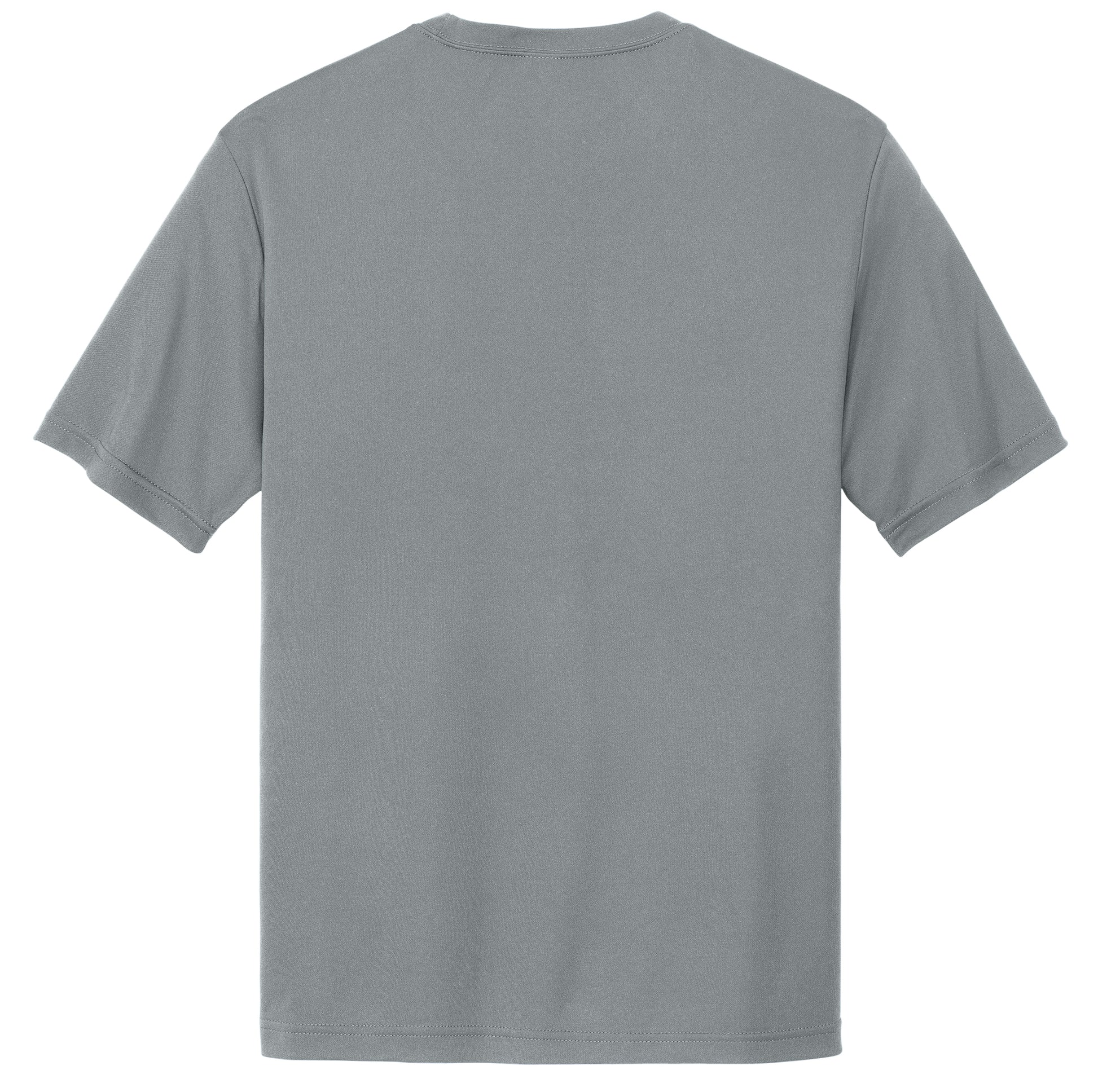 Back: Gray tee, no design on back