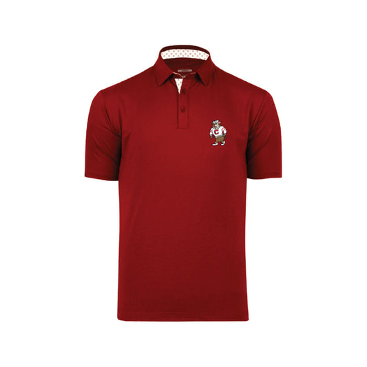 Red polo with Struttin' Stormy on left chest