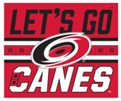 Red towel that says Let's Go Canes with Hurricanes logo and warning flag striping