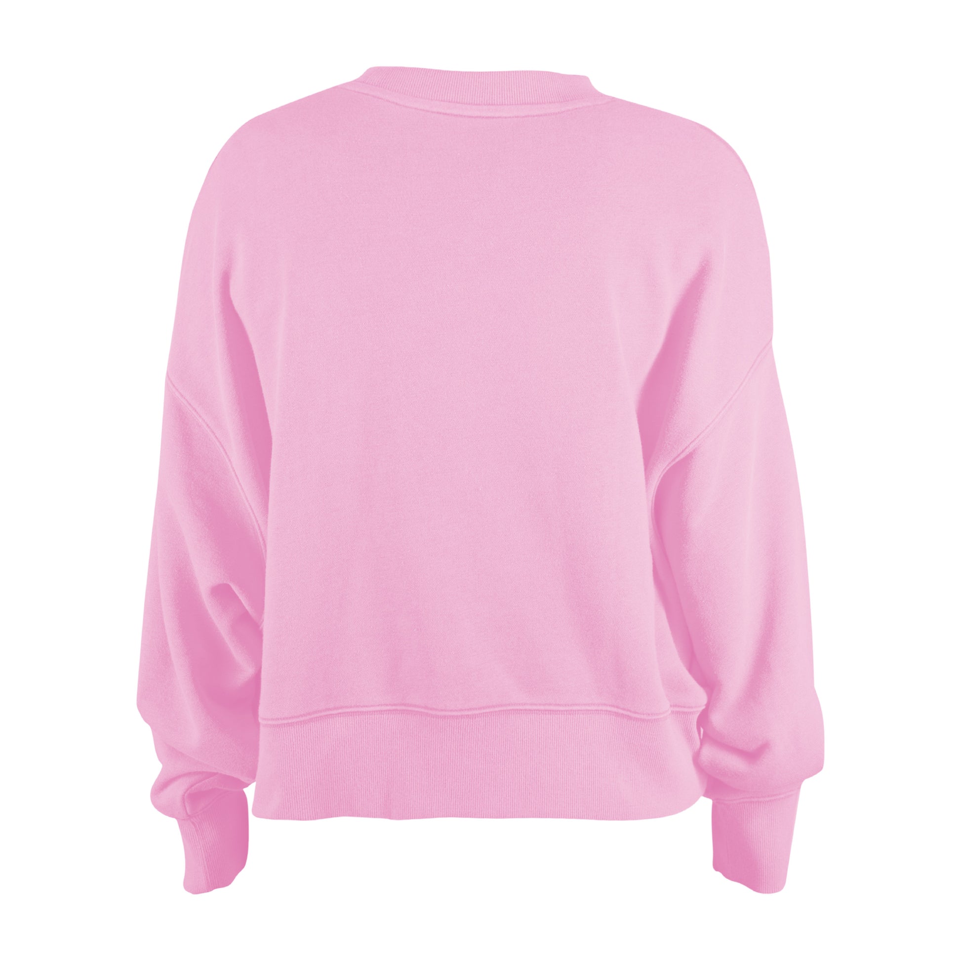 Back: Pink sweater, New Era logo on left sleeve