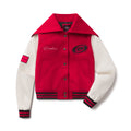 Front: Red sailor jacket with white sleeves, Tonal logo on left chest, "Carolina" on right