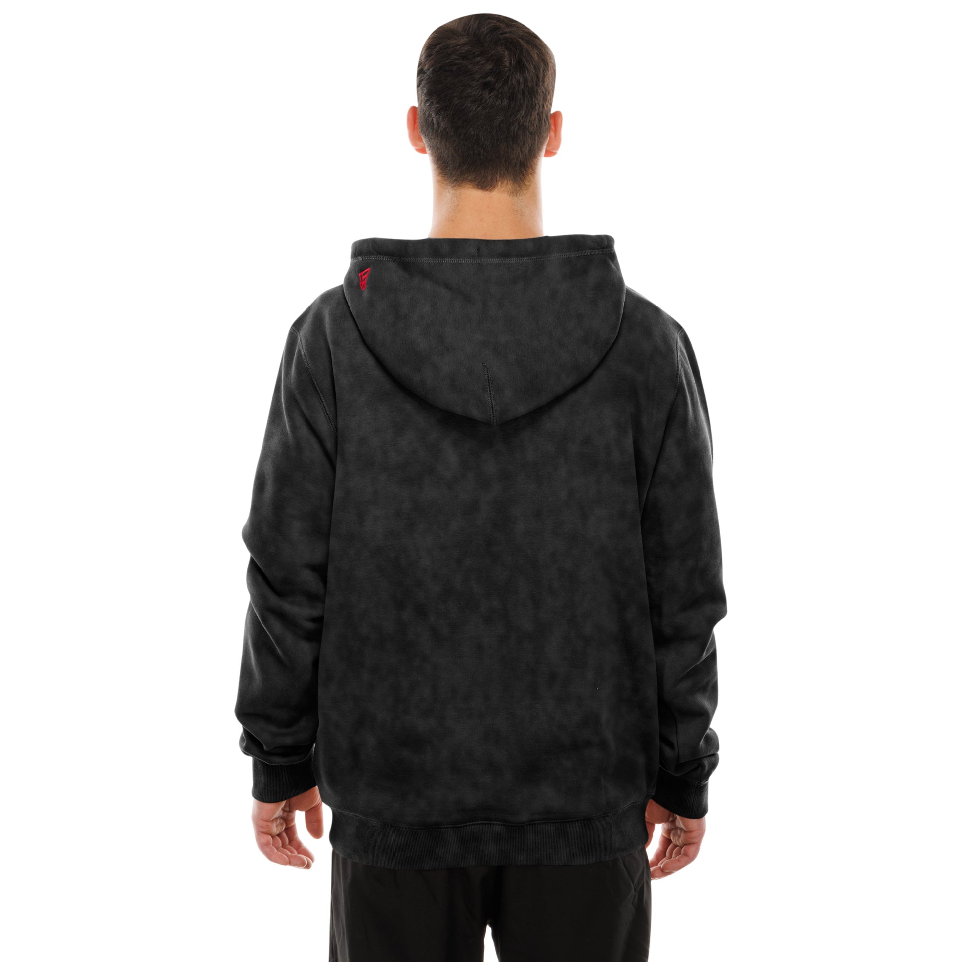 Back: Black hoodie, red New Era logo on hood
