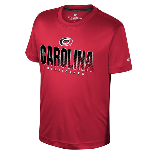 Front: Red with Carolina in large text, Hurricanes logo above, Hurricanes in small text below