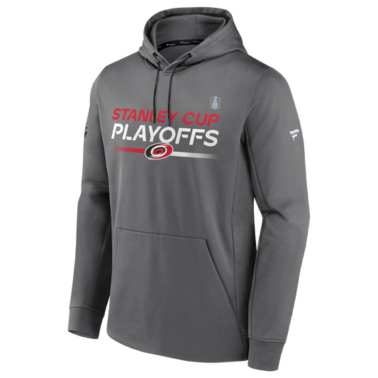 Gray hoodie that says Stanley Cup Playoffs with the Hurricanes logo on front