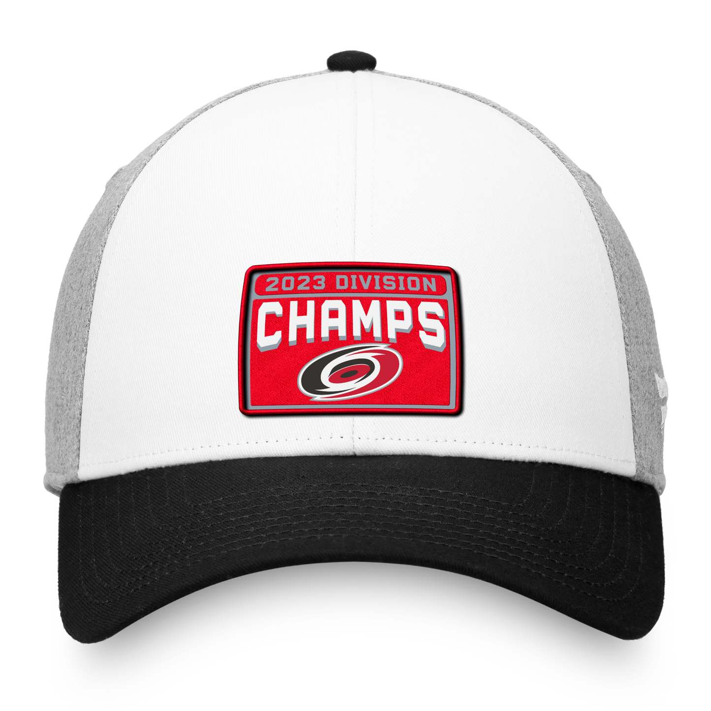 Front 2: White with Black brim and Red 2023 Division Champs rectangle with Hurricanes logo