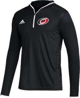 Front View: Black 1/4 zip with Hurricanes logo and Adidas logo.