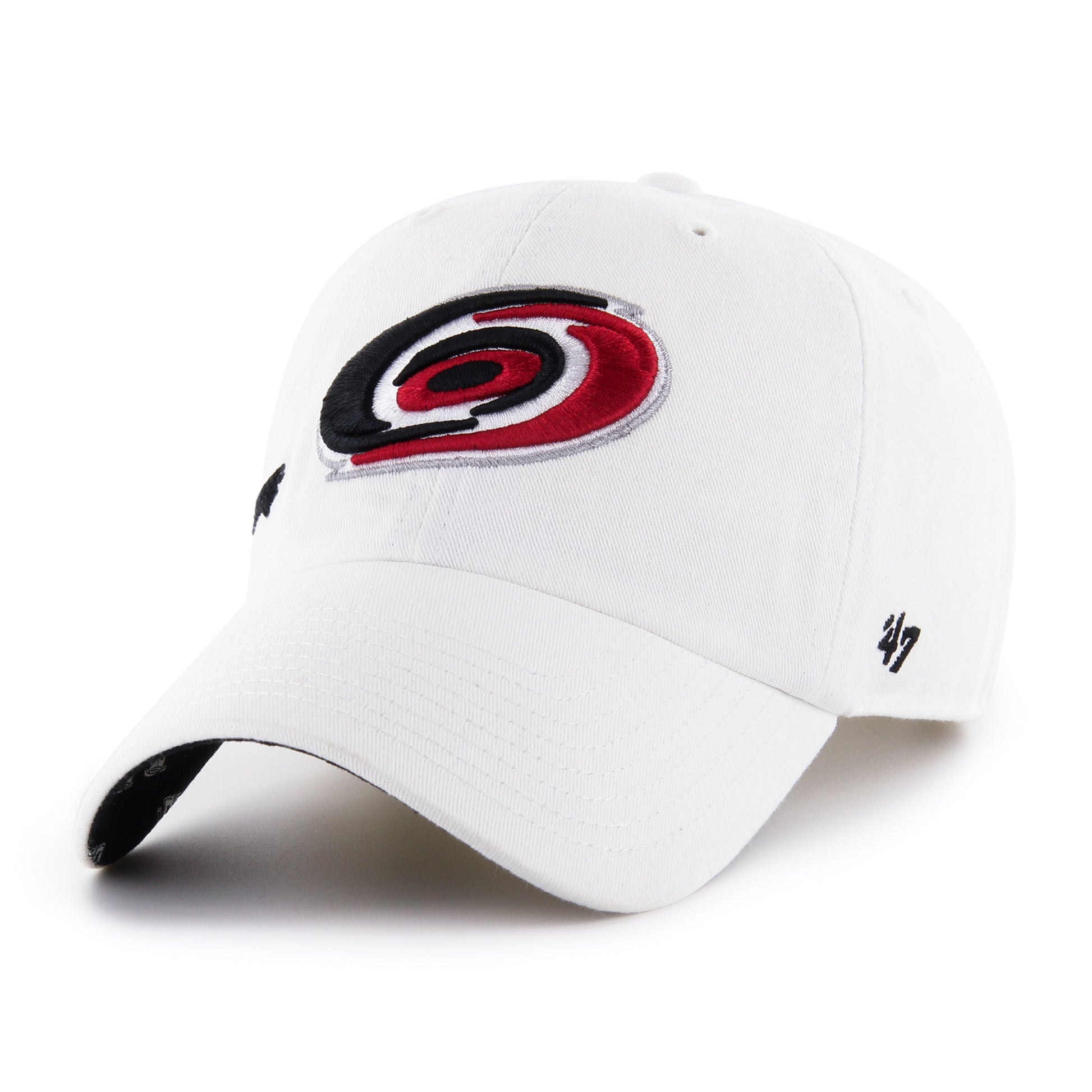 Front View: Hurricanes primary logo and the '47 brand logo on the side of the hat.