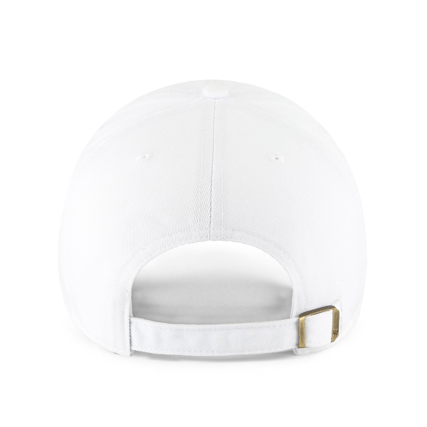 Back of white hat with sizing clasp
