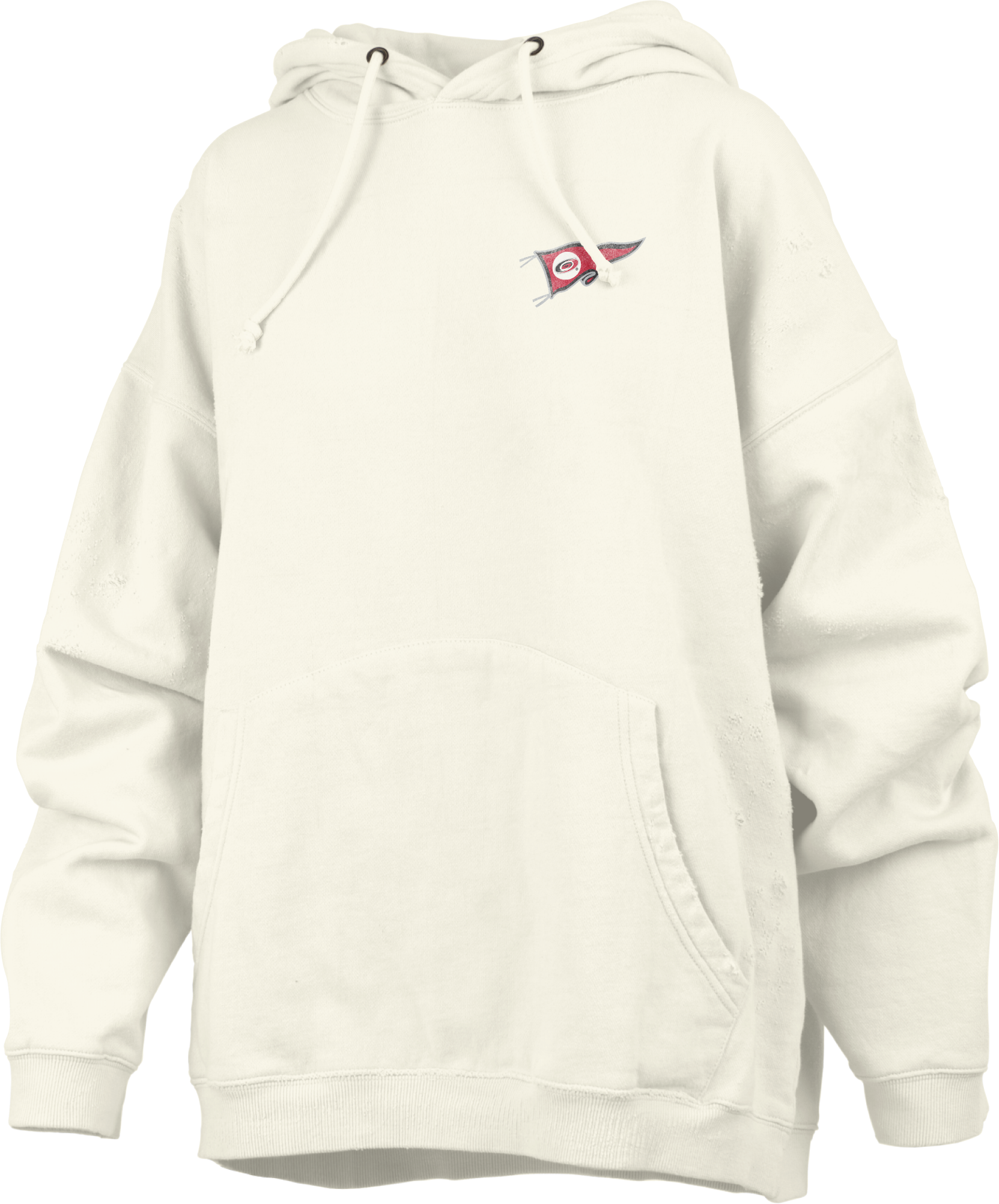 Front: Cream hoodie with Hurricanes pennant logo on left chest