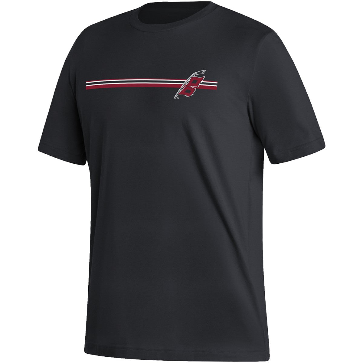 Front View: Black tee with Hurricanes flag logo and small striping at chest.
