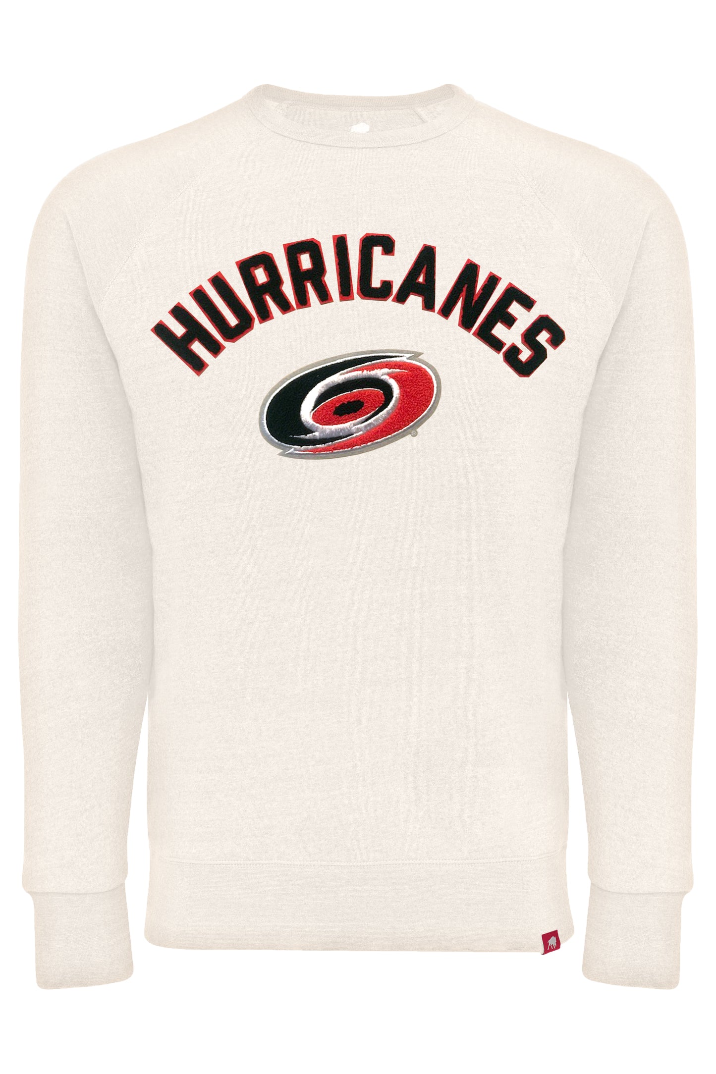 Bone colored crew neck with Hurricanes arched text and primary logo beneath