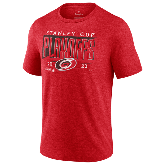 Red tee that reads "Stanley Cup Playoffs 2023" with Hurricanes primary logo