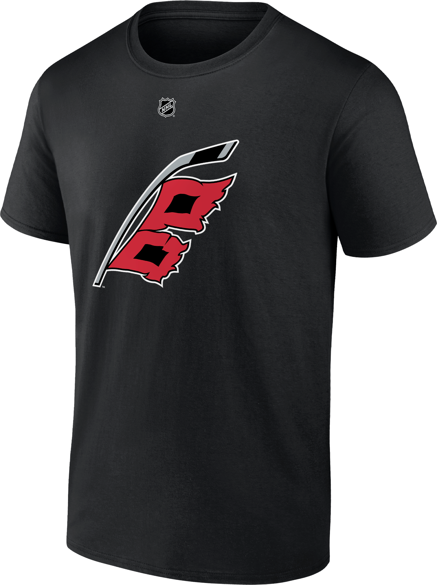 Front: Black tee with Flag logo and NHL shield above flag