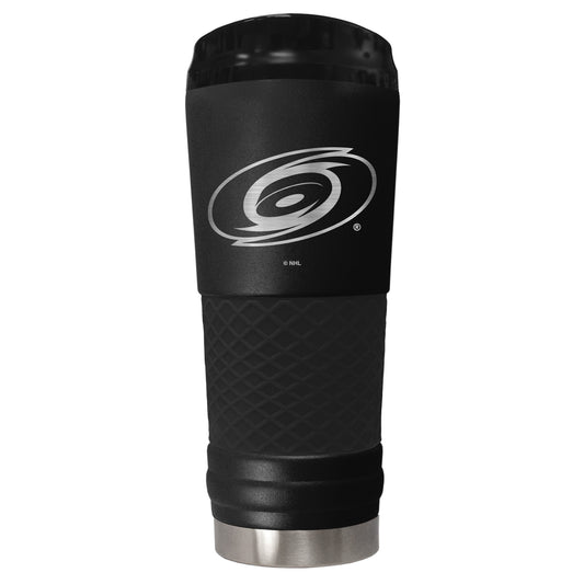 Black tumbler with Hurricanes logo etched in gray