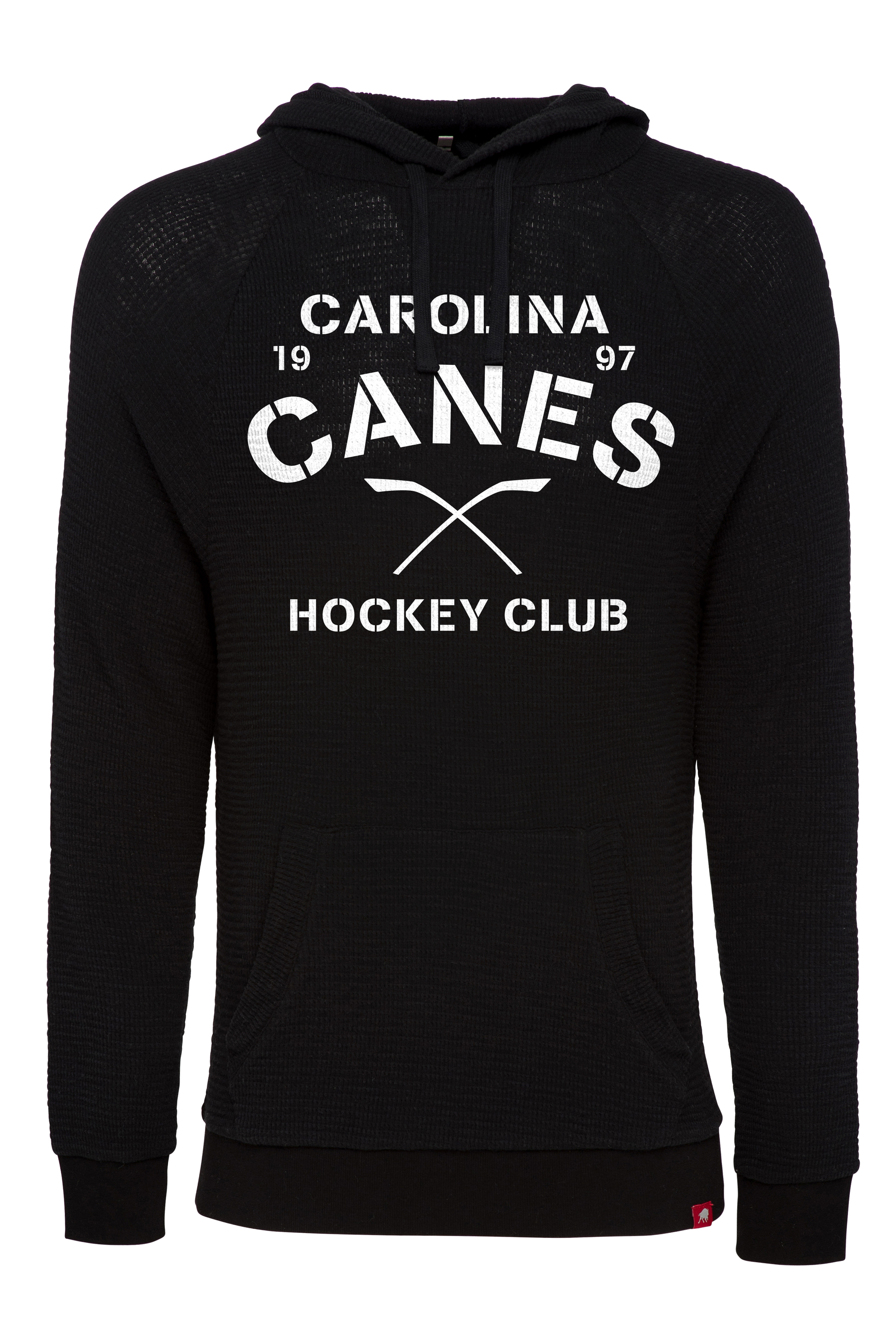 Black hoodie with Carolina Hurricanes Hockey Club 1997 graphic on front.